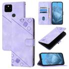 For Google Pixel 5a Skin-feel Embossed Leather Phone Case(Light Purple) - 1