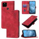 For Google Pixel 5a Skin-feel Embossed Leather Phone Case(Red) - 1