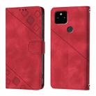 For Google Pixel 5a Skin-feel Embossed Leather Phone Case(Red) - 2