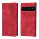 For Google Pixel 6 Pro Skin-feel Embossed Leather Phone Case(Red) - 2