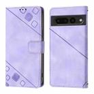 For Google Pixel 7 Pro 5G Skin-feel Embossed Leather Phone Case(Light Purple) - 2