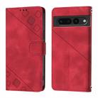 For Google Pixel 7 Pro 5G Skin-feel Embossed Leather Phone Case(Red) - 2