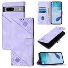 For Google Pixel 7a Skin-feel Embossed Leather Phone Case(Light Purple) - 1