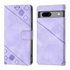 For Google Pixel 7a Skin-feel Embossed Leather Phone Case(Light Purple) - 2
