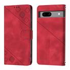 For Google Pixel 7a Skin-feel Embossed Leather Phone Case(Red) - 2