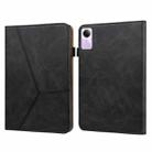 For Xiaomi Redmi Pad SE Solid Color Stripe Embossed Leather Tablet Case(Black) - 1