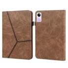 For Xiaomi Redmi Pad SE Solid Color Stripe Embossed Leather Tablet Case(Brown) - 1