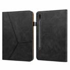 For Samsung Galaxy Tab S9+ / S9 FE+ Solid Color Stripe Embossed Leather Tablet Case(Black) - 1