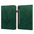 For Samsung Galaxy Tab S9+ / S9 FE+ Solid Color Stripe Embossed Leather Tablet Case(Green) - 1