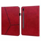 For Samsung Galaxy Tab S9+ / S9 FE+ Solid Color Stripe Embossed Leather Tablet Case(Red) - 1