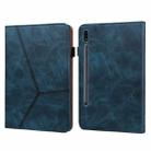 For Samsung Galaxy Tab S9+ / S9 FE+ Solid Color Stripe Embossed Leather Tablet Case(Blue) - 1