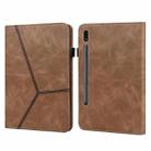 For Samsung Galaxy Tab S9+ / S9 FE+ Solid Color Stripe Embossed Leather Tablet Case(Brown) - 1