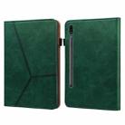 For Samsung Galaxy Tab S9 / S9 FE Solid Color Stripe Embossed Leather Tablet Case(Green) - 1