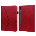 For Samsung Galaxy Tab S7 / S8 Solid Color Stripe Embossed Leather Tablet Case(Red) - 1