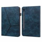 For Samsung Galaxy Tab S7 / S8 Solid Color Stripe Embossed Leather Tablet Case(Blue) - 1