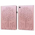 For Samsung Galaxy Tab A9+ Tree & Deer Embossed Leather Tablet Case(Pink) - 1