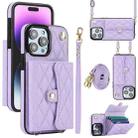 For iPhone 15 Pro Max Crossbody Rhombic Horizontal Wallet Leather Phone Case(Purple) - 1