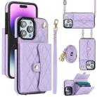 For iPhone 15 Pro Crossbody Rhombic Horizontal Wallet Leather Phone Case(Purple) - 1