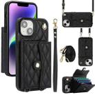 For iPhone 15 Plus Crossbody Rhombic Horizontal Wallet Leather Phone Case(Black) - 1