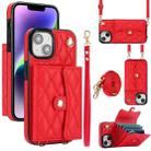 For iPhone 15 Plus Crossbody Rhombic Horizontal Wallet Leather Phone Case(Red) - 1