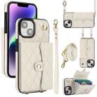 For iPhone 15 Crossbody Rhombic Horizontal Wallet Leather Phone Case(White) - 1