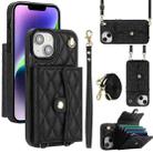 For iPhone 15 Crossbody Rhombic Horizontal Wallet Leather Phone Case(Black) - 1