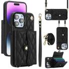 For iPhone 14 Pro Crossbody Rhombic Horizontal Wallet Leather Phone Case(Black) - 1