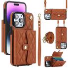 For iPhone 14 Pro Crossbody Rhombic Horizontal Wallet Leather Phone Case(Brown) - 1