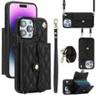 For iPhone 14 Pro Max Crossbody Rhombic Horizontal Wallet Leather Phone Case(Black) - 1