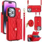 For iPhone 14 Pro Max Crossbody Rhombic Horizontal Wallet Leather Phone Case(Red) - 1