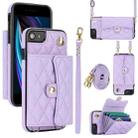 For iPhone SE 2022 / 2020 / 8 / 7 Crossbody Rhombic Horizontal Wallet Leather Phone Case(Purple) - 1