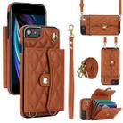For iPhone SE 2022 / 2020 / 8 / 7 Crossbody Rhombic Horizontal Wallet Leather Phone Case(Brown) - 1
