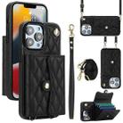 For iPhone 13 Pro Max Crossbody Rhombic Horizontal Wallet Leather Phone Case(Black) - 1