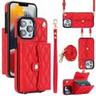 For iPhone 13 Pro Max Crossbody Rhombic Horizontal Wallet Leather Phone Case(Red) - 1