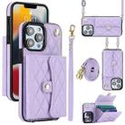 For iPhone 13 Pro Max Crossbody Rhombic Horizontal Wallet Leather Phone Case(Purple) - 1