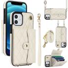 For iPhone 12 mini Crossbody Rhombic Horizontal Wallet Leather Phone Case(White) - 1