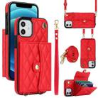 For iPhone 12 mini Crossbody Rhombic Horizontal Wallet Leather Phone Case(Red) - 1
