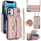 For iPhone 12 mini Crossbody Rhombic Horizontal Wallet Leather Phone Case(Rose Gold) - 1