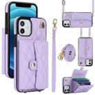 For iPhone 12 mini Crossbody Rhombic Horizontal Wallet Leather Phone Case(Purple) - 1