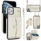 For iPhone 12 Pro Max Crossbody Rhombic Horizontal Wallet Leather Phone Case(White) - 1