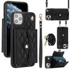 For iPhone 12 / 12 Pro Crossbody Rhombic Horizontal Wallet Leather Phone Case(Black) - 1