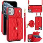 For iPhone 12 / 12 Pro Crossbody Rhombic Horizontal Wallet Leather Phone Case(Red) - 1