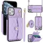 For iPhone 12 / 12 Pro Crossbody Rhombic Horizontal Wallet Leather Phone Case(Purple) - 1