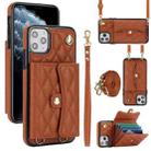 For iPhone 12 / 12 Pro Crossbody Rhombic Horizontal Wallet Leather Phone Case(Brown) - 1