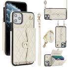 For iPhone 11 Pro Max Crossbody Rhombic Horizontal Wallet Leather Phone Case(White) - 1