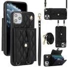 For iPhone 11 Pro Max Crossbody Rhombic Horizontal Wallet Leather Phone Case(Black) - 1