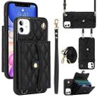 For iPhone 11 Crossbody Rhombic Horizontal Wallet Leather Phone Case(Black) - 1