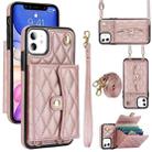 For iPhone 11 Crossbody Rhombic Horizontal Wallet Leather Phone Case(Rose Gold) - 1