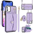 For iPhone 11 Crossbody Rhombic Horizontal Wallet Leather Phone Case(Purple) - 1