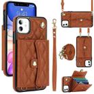 For iPhone 11 Crossbody Rhombic Horizontal Wallet Leather Phone Case(Brown) - 1